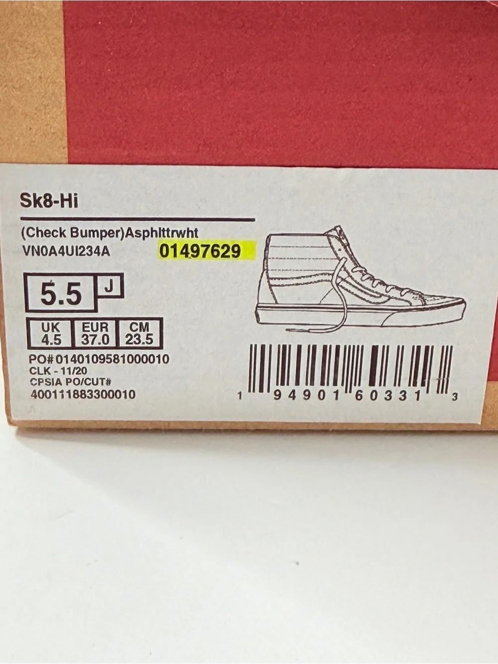 Vans SK8-HI Black White Check Bumper Sneakers 5.5 Jr